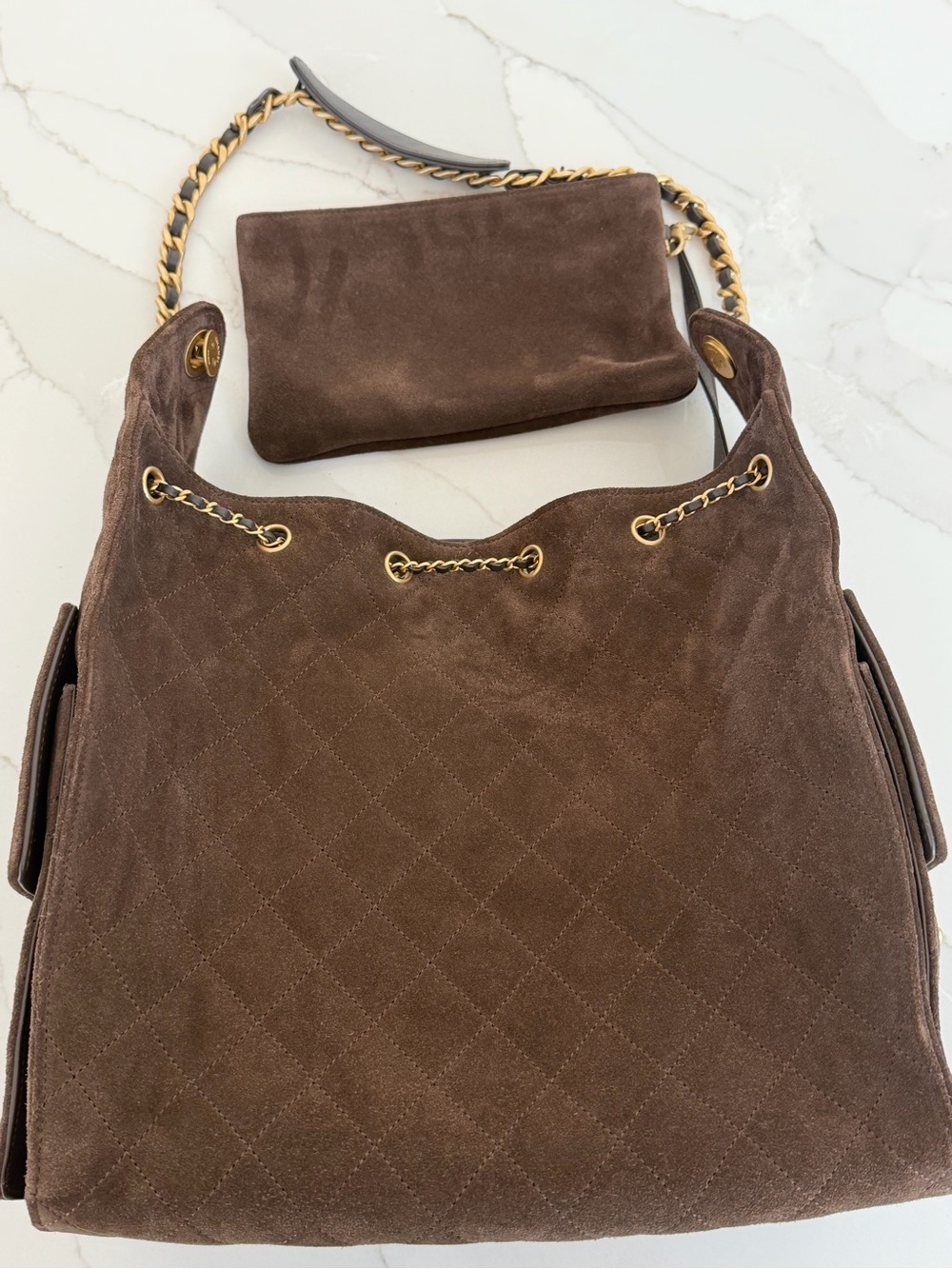 CHANEL 25 Dark Brown Suede Hobo with Gold Chain and CC Charm MEDIUM - Picture 5 of 15